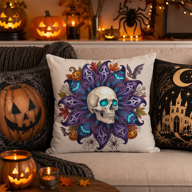 Ownkoti Nightfall Ghost Petal Skull Throw Pillow Cover - image 1