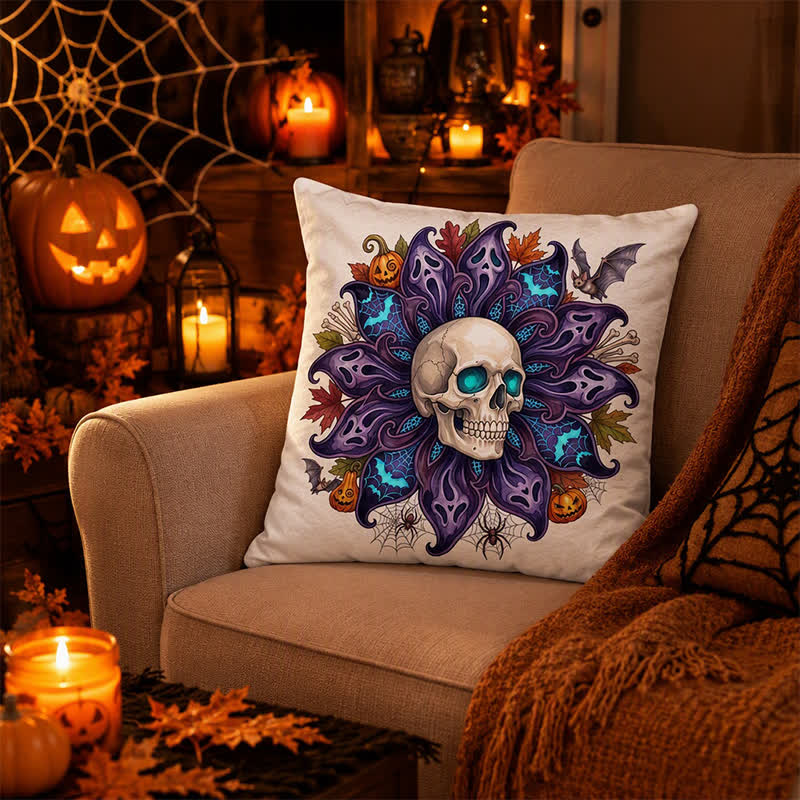 Ownkoti Nightfall Ghost Petal Skull Throw Pillow Cover - image 2