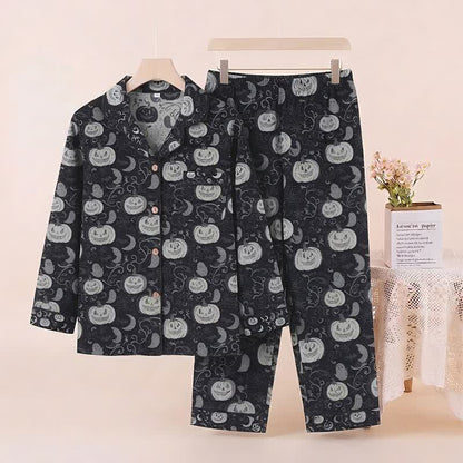 Ownkoti Spooky Night Pumpkin Ghost Cotton Sleepwear Set - Black - XL - image 0