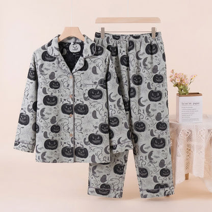 Ownkoti Spooky Night Pumpkin Ghost Cotton Sleepwear Set - Off-White - XL - image 5