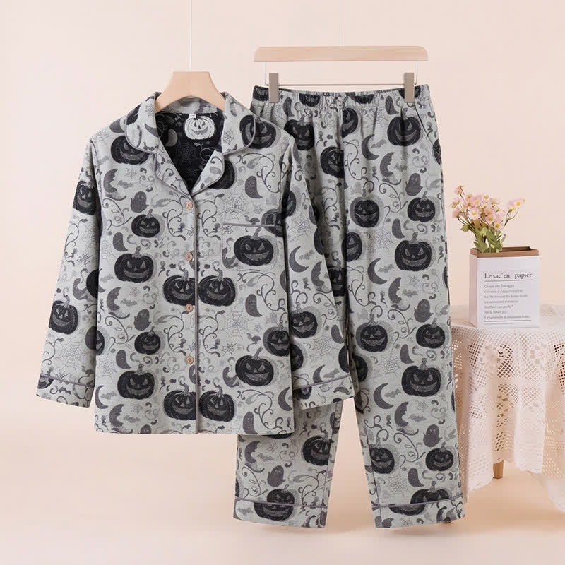 Ownkoti Spooky Night Pumpkin Ghost Cotton Sleepwear Set - Off-White - XL - image 5