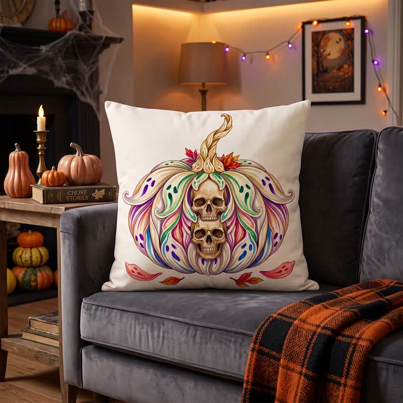 Ownkoti Mystical Twin Skull Pumpkin Throw Pillow Cover  - Cover + Insert - 2PCS - 18" x 18" - image 0