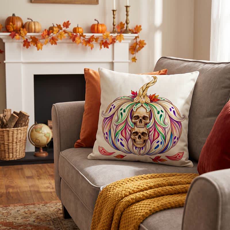 Ownkoti Mystical Twin Skull Pumpkin Throw Pillow Cover  - image 3