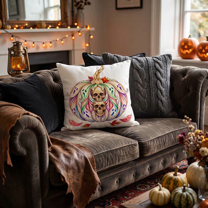 Ownkoti Mystical Twin Skull Pumpkin Throw Pillow Cover  - image 2