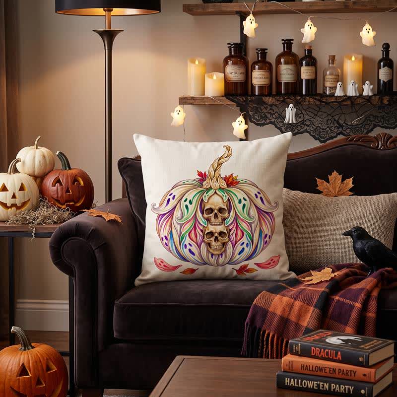 Ownkoti Mystical Twin Skull Pumpkin Throw Pillow Cover  - image 1