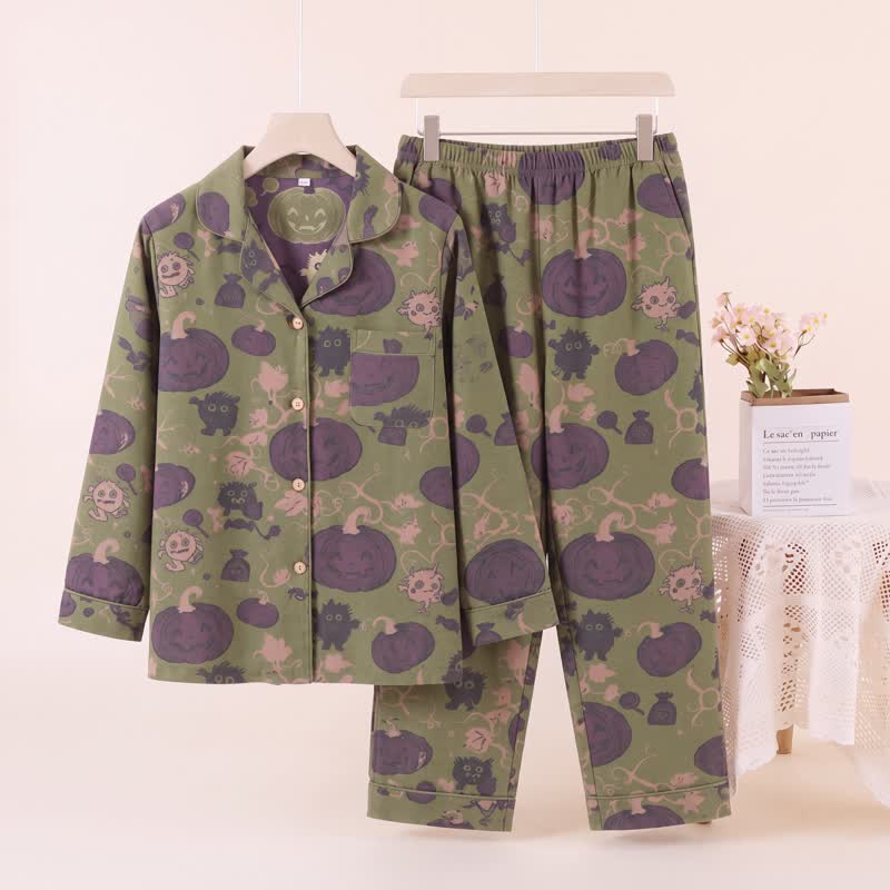 Ownkoti Whimsical Halloween Creature Pumpkin Loungewear Set - Green - XL - image 5