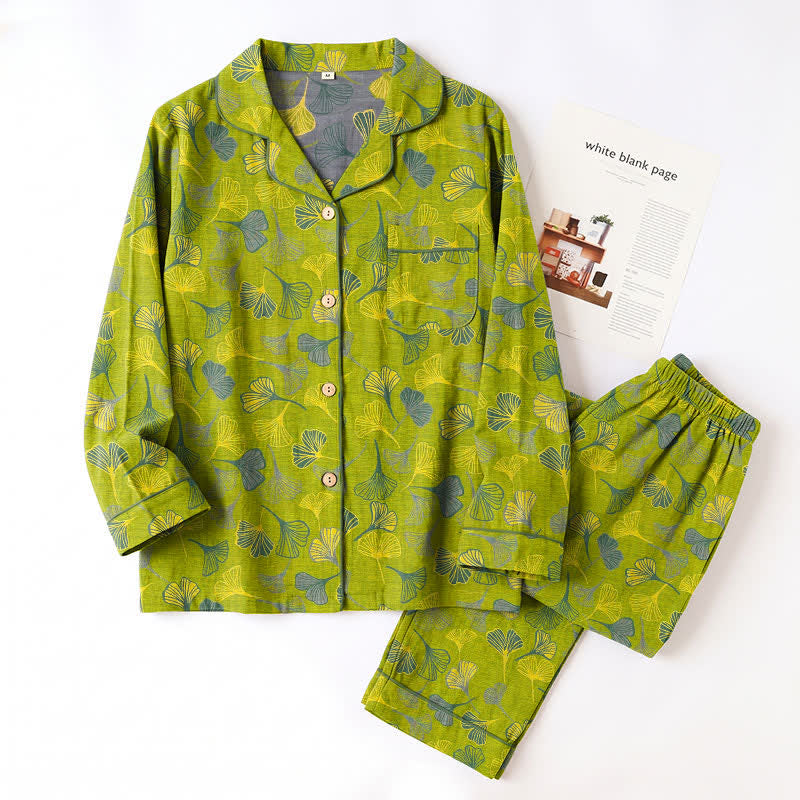 Ownkoti Nature‑Inspired Ginkgo Leaf Cotton Loungewear Set - image 2