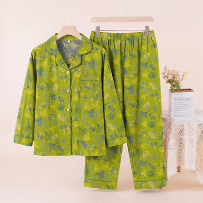 Ownkoti Nature‑Inspired Ginkgo Leaf Cotton Loungewear Set - Green - XL - image 0