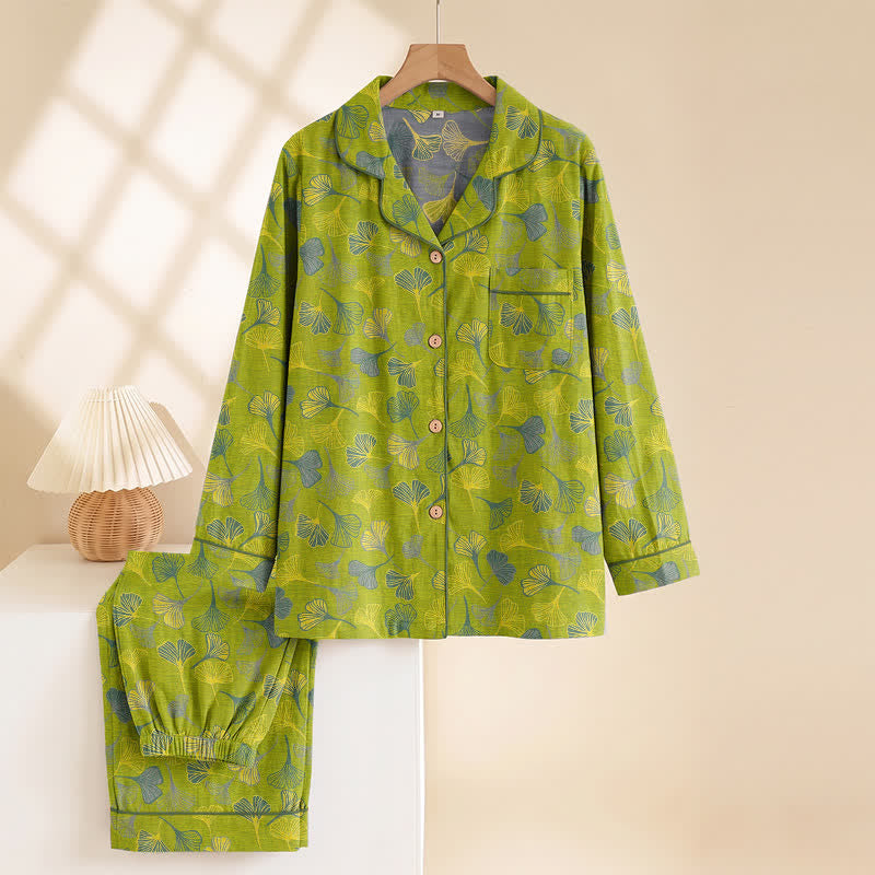 Ownkoti Nature‑Inspired Ginkgo Leaf Cotton Loungewear Set - image 1