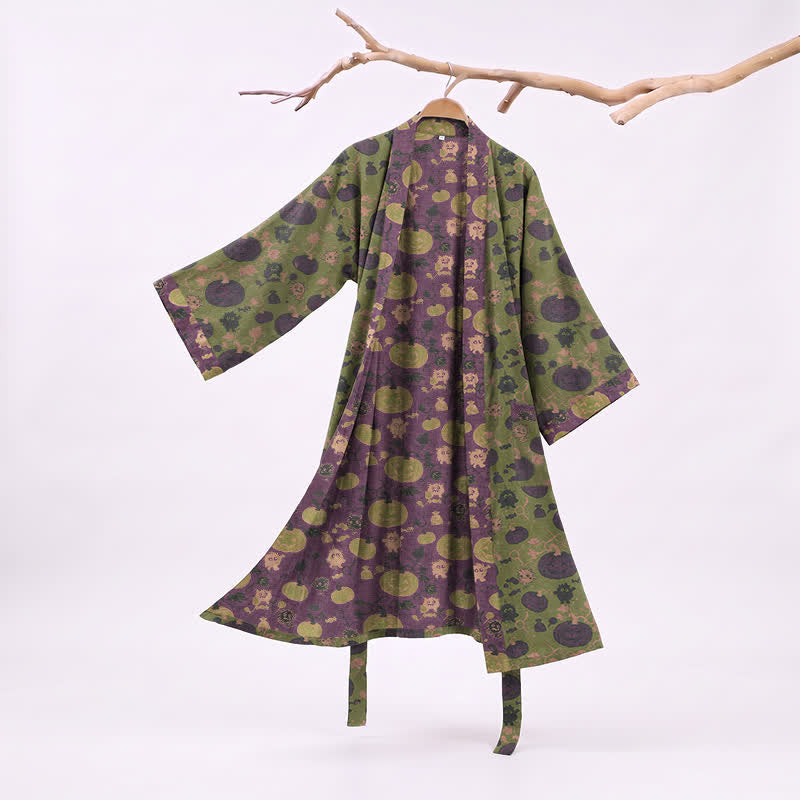 Ownkoti Halloween Pumpkin Monster Cotton Kimono Robe - Green - XXL - image 5