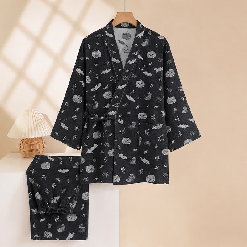 Ownkoti Halloween Bat Pumpkin Cotton Kimono Pajama Set - image 3