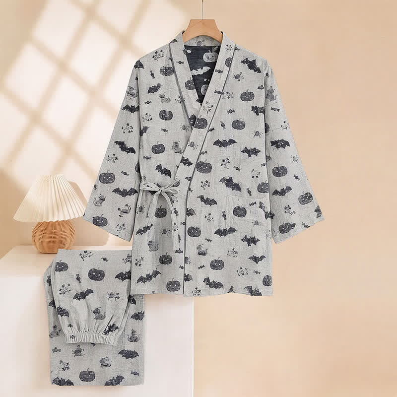 Ownkoti Halloween Bat Pumpkin Cotton Kimono Pajama Set - image 8