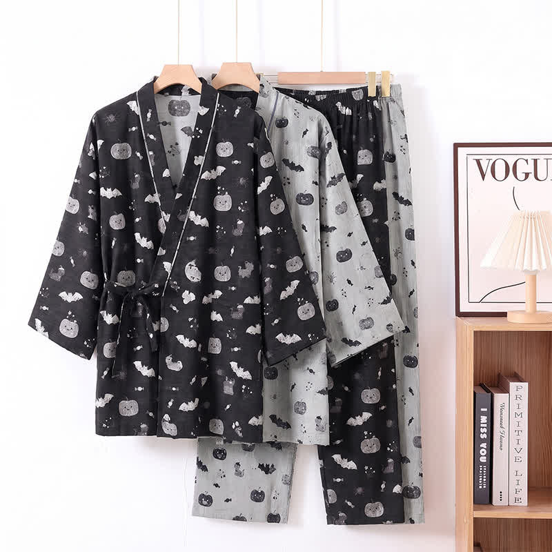 Ownkoti Halloween Bat Pumpkin Cotton Kimono Pajama Set - image 0