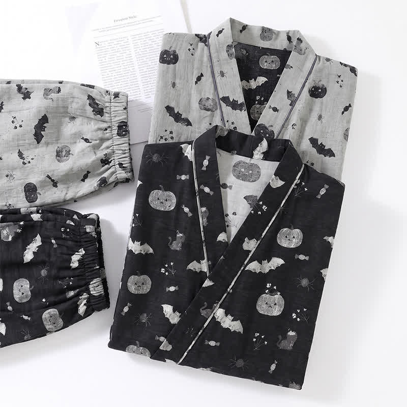 Ownkoti Halloween Bat Pumpkin Cotton Kimono Pajama Set - image 5