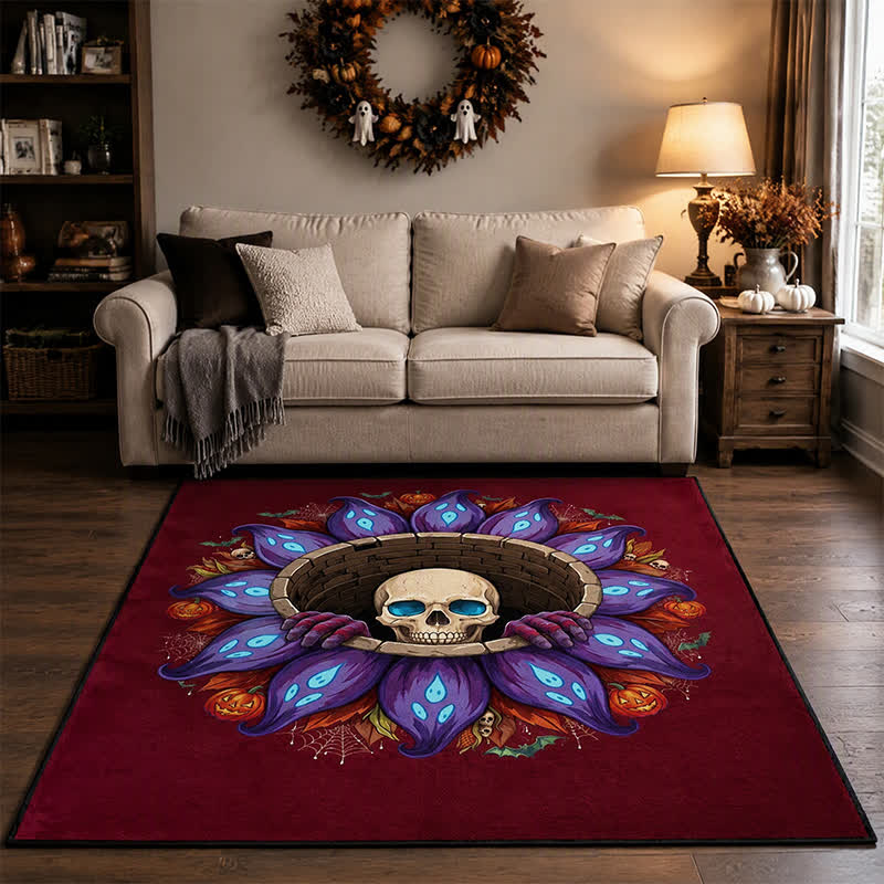 Ownkoti Gothic Skull Well Halloween Non-Slip Area Rug - image 1