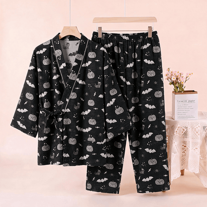 Ownkoti Halloween Bat Pumpkin Cotton Kimono Pajama Set - image 2