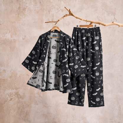 Ownkoti Halloween Bat Pumpkin Cotton Kimono Pajama Set - image 4