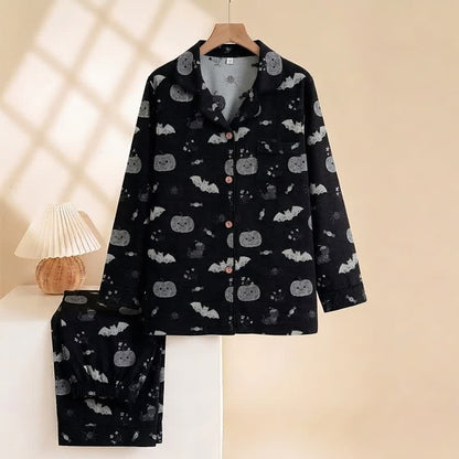 Ownkoti Halloween Pumpkin Bat Cotton Gauze Loungewear Set - image 1