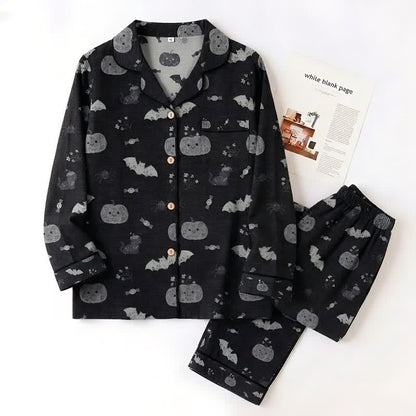 Ownkoti Halloween Pumpkin Bat Cotton Gauze Loungewear Set - image 2