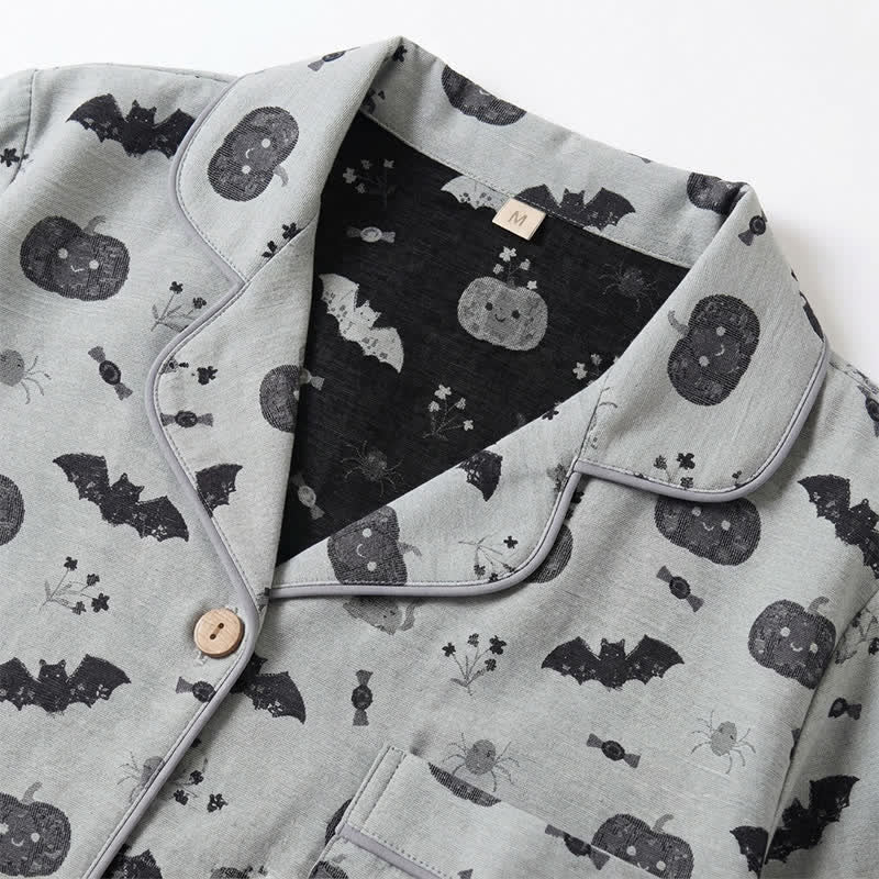 Ownkoti Halloween Pumpkin Bat Cotton Gauze Loungewear Set - image 8