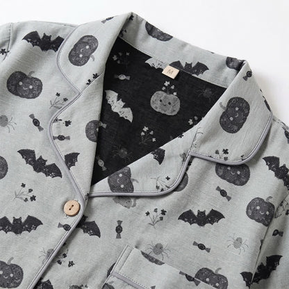Ownkoti Halloween Pumpkin Bat Cotton Gauze Loungewear Set - image 8