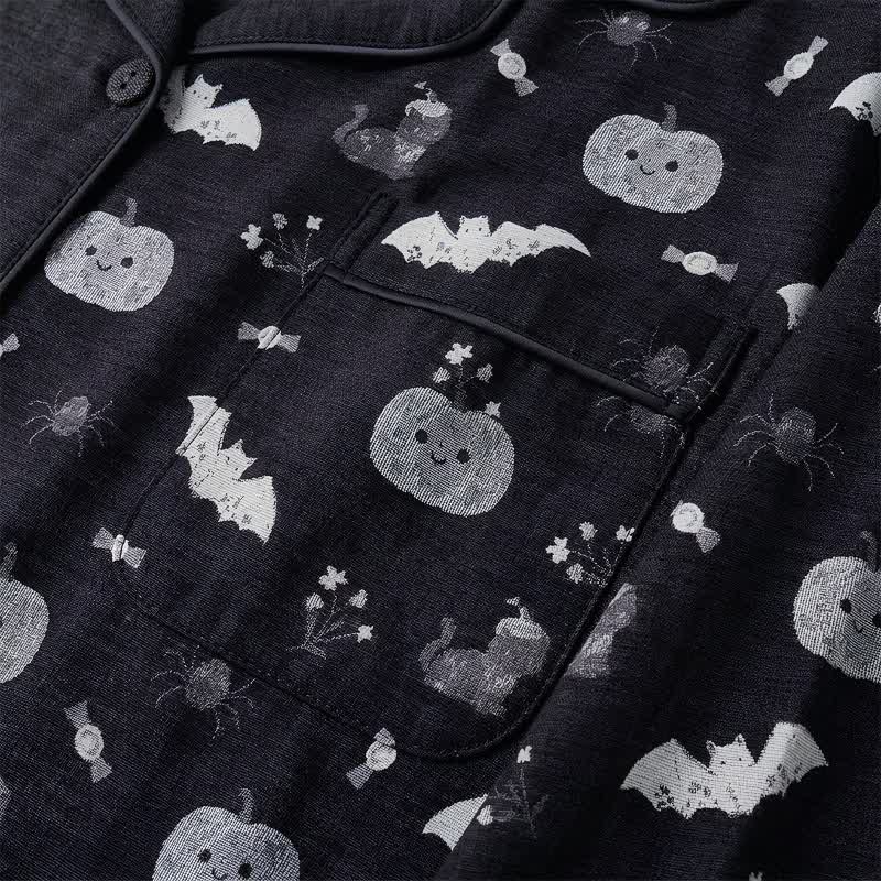Ownkoti Halloween Pumpkin Bat Cotton Gauze Loungewear Set - image 4