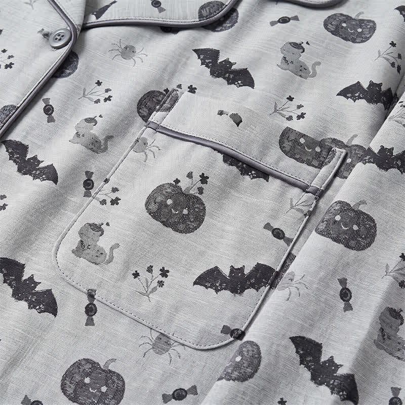 Ownkoti Halloween Pumpkin Bat Cotton Gauze Loungewear Set - image 9