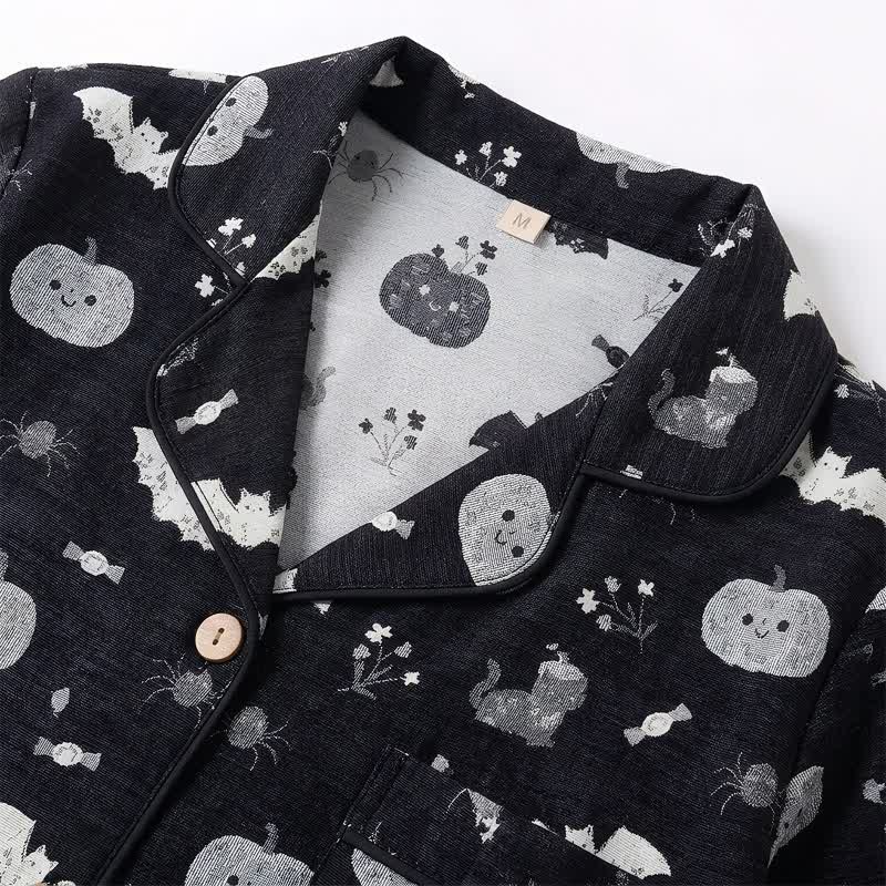 Ownkoti Halloween Pumpkin Bat Cotton Gauze Loungewear Set - image 3