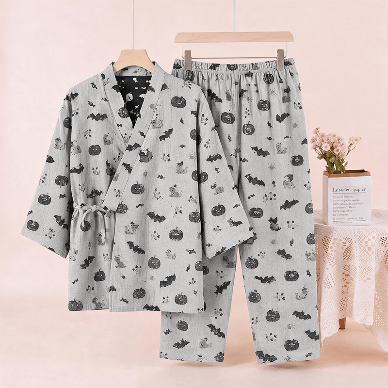 Ownkoti Halloween Bat Pumpkin Cotton Kimono Pajama Set - image 7