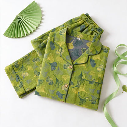 Ownkoti Nature‑Inspired Ginkgo Leaf Cotton Loungewear Set - image 3