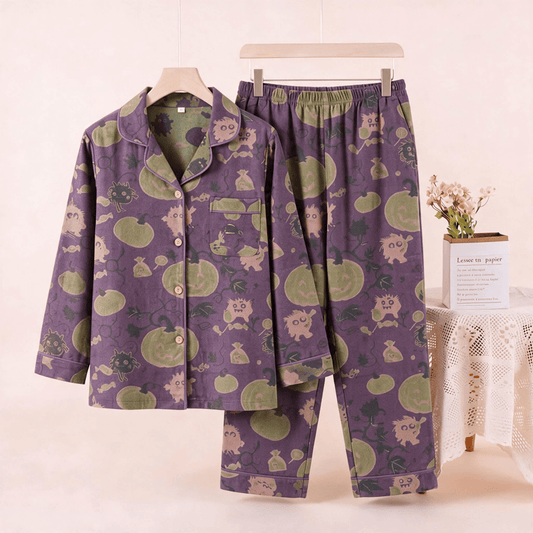 Ownkoti Whimsical Halloween Creature Pumpkin Loungewear Set - Purple - XL - image 0