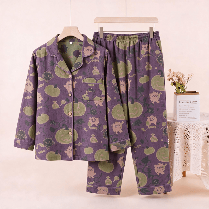Ownkoti Whimsical Halloween Creature Pumpkin Loungewear Set - Purple - XL - image 0