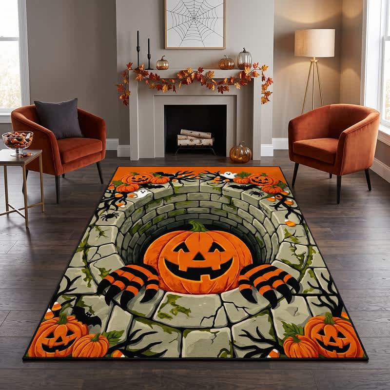 Ownkoti 3D Halloween Pumpkin Optical Illusion Area Rug - 95" x 119" - image 0