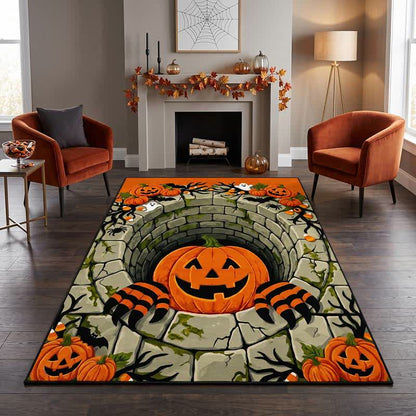 Ownkoti 3D Halloween Pumpkin Optical Illusion Area Rug - 95" x 119" - image 0