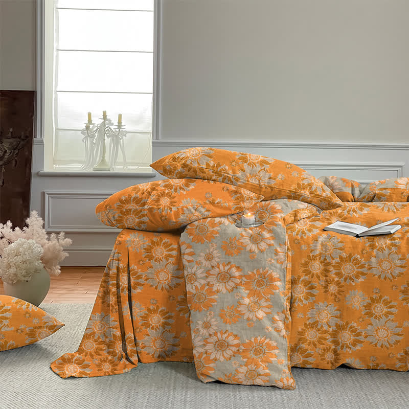 Ownkoti Vintage Sunflower Orange Cotton Bedding Set - image 7