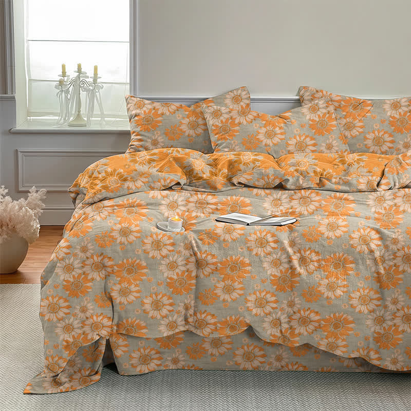 Ownkoti Vintage Sunflower Orange Cotton Bedding Set - image 10