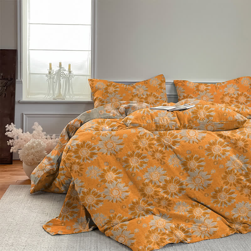 Ownkoti Vintage Sunflower Orange Cotton Bedding Set - image 4