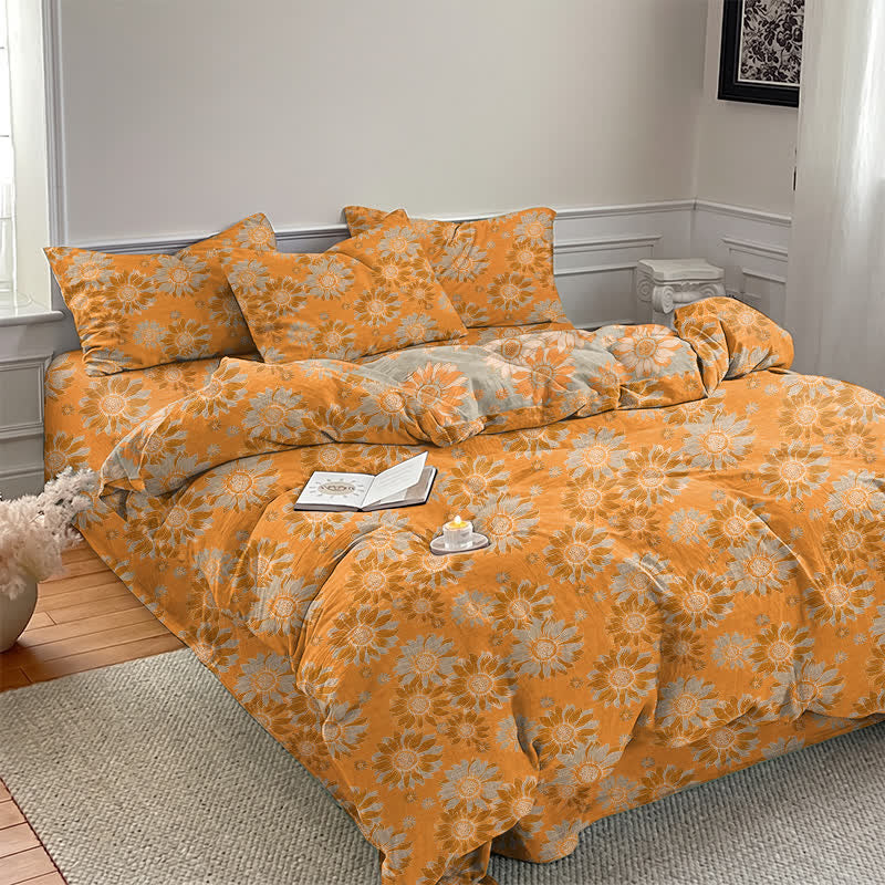 Ownkoti Vintage Sunflower Orange Cotton Bedding Set - image 2