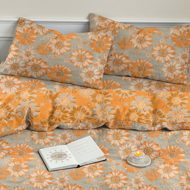 Ownkoti Vintage Sunflower Orange Cotton Bedding Set - image 17