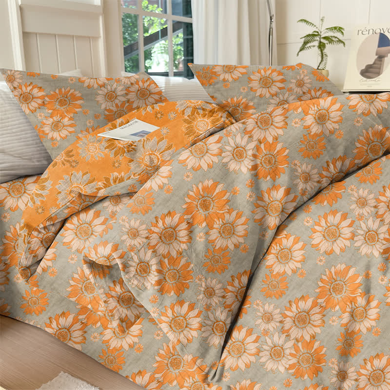 Ownkoti Vintage Sunflower Orange Cotton Bedding Set - Light Gray - 20" x 37" - 2PCS Pillowcases - image 9