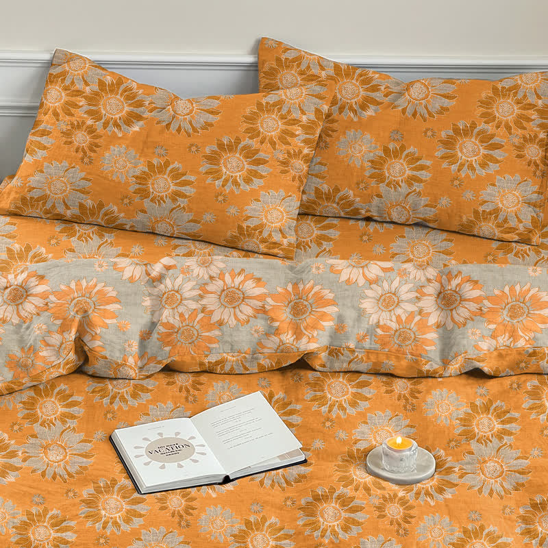 Ownkoti Vintage Sunflower Orange Cotton Bedding Set - image 8