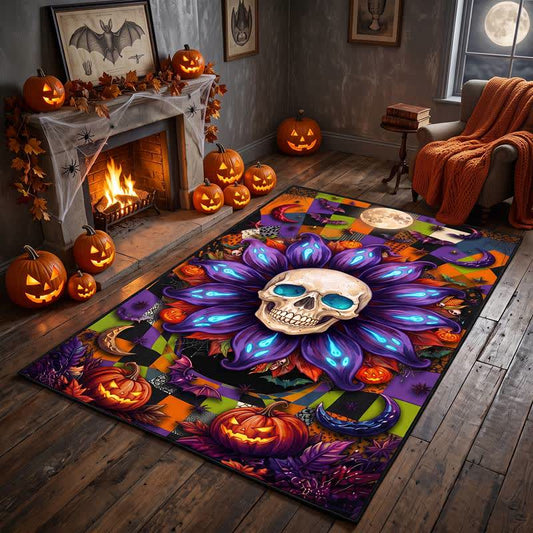 Ownkoti Halloween Gothic Skull Mandala Non-slip Area Rug - 95" x 119" - image 0