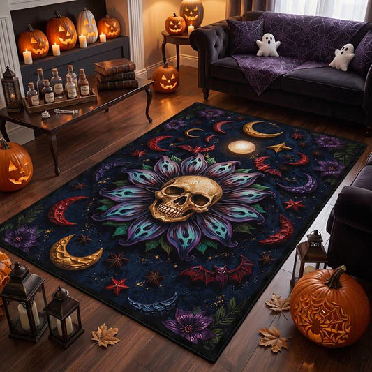 Ownkoti Celestial Gothic Skull Mandala Area Rug - 95" x 119" - image 0