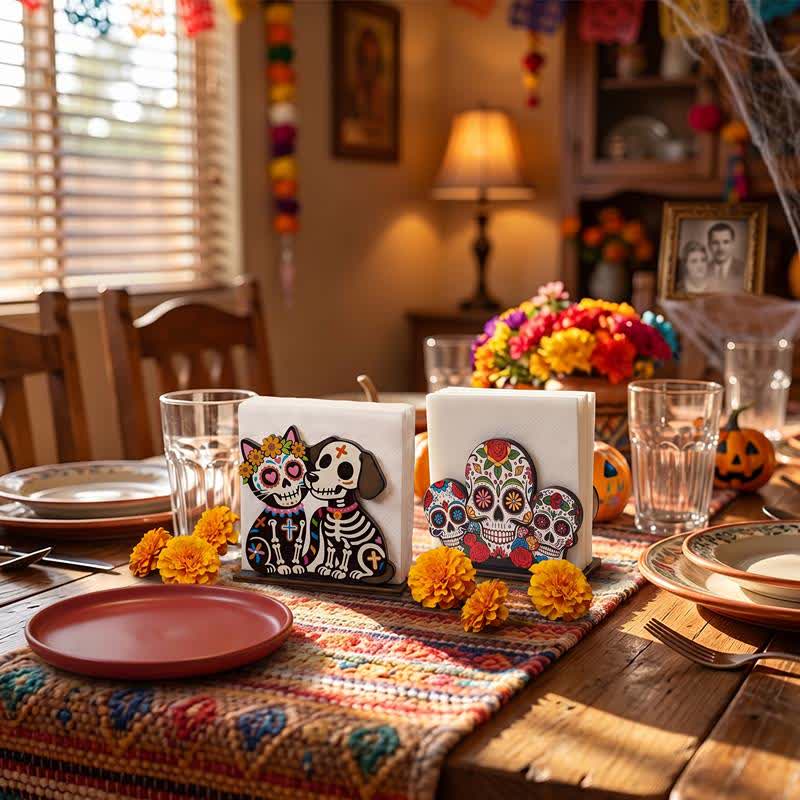 Ownkoti Day of the Dead Wooden Napkin Holder - image 1
