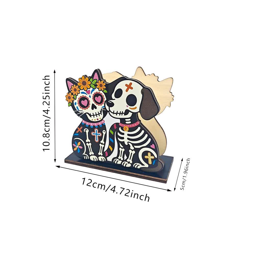 Ownkoti Day of the Dead Wooden Napkin Holder - Skeleton Cat & Dog - 4PCS - image 5