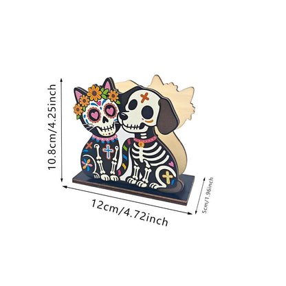 Ownkoti Day of the Dead Wooden Napkin Holder - Skeleton Cat & Dog - 4PCS - image 5
