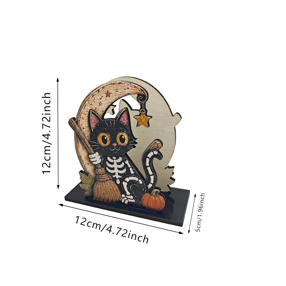 Ownkoti Wooden Halloween Spook Napkin Holder - Broom Skeleton Cat - 5PCS - image 6