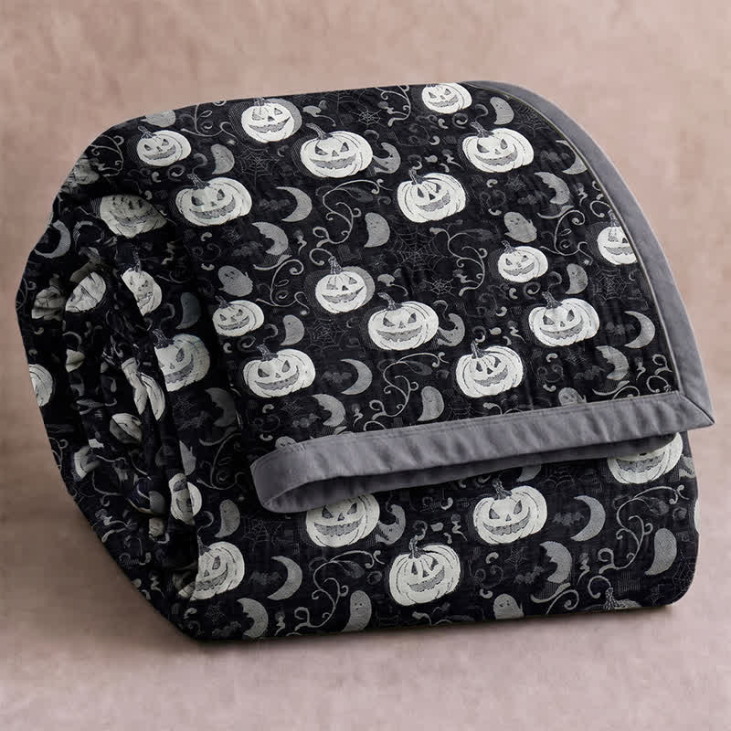 Ownkoti Halloween Pumpkin Ghost Reversible Cotton Blanket - Black - Blanket - 98" x 94" - image 0
