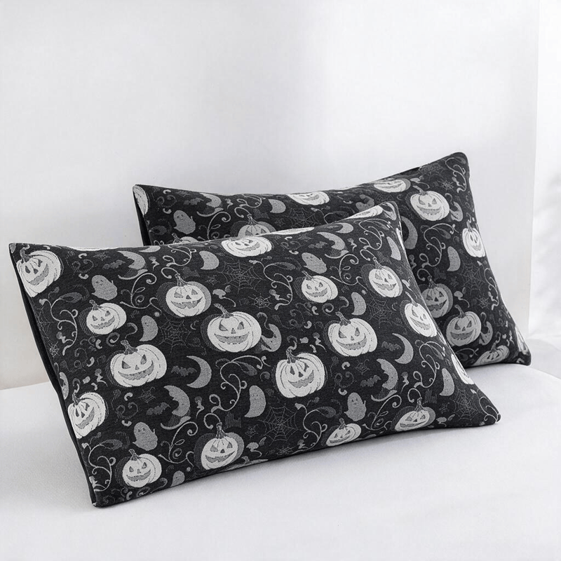 Ownkoti Halloween Pumpkin Ghost Reversible Cotton Blanket - Black - 2PCS Pillowcases - 20" x 36" - image 4
