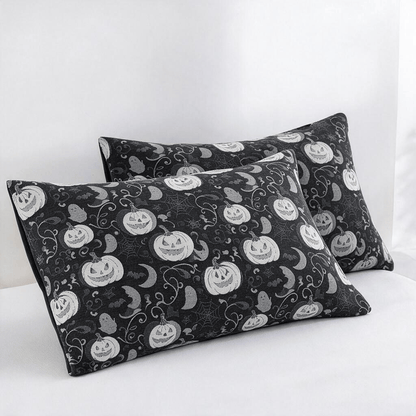 Ownkoti Halloween Pumpkin Ghost Reversible Cotton Blanket - Black - 2PCS Pillowcases - 20" x 36" - image 4